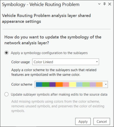 Apply color linked symbology to the sublayers. Apply color linked symbology to the sublayers.