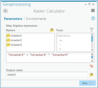 Raster Calculator user interface Raster Calculator user interface