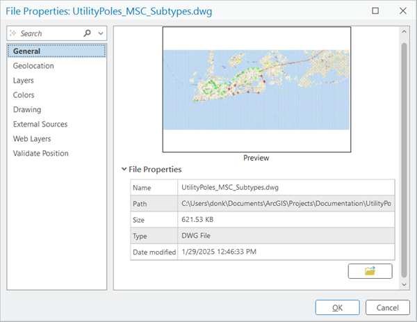 CAD file properties dialog box General options tab CAD file properties dialog box General options tab