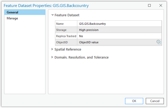 General tab on the Feature Dataset Properties dialog box General tab on the Feature Dataset Properties dialog box