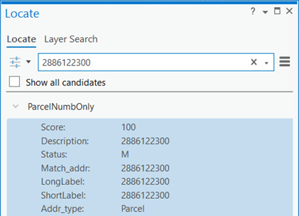 Result of searching for only parcel number Result of searching for only parcel number