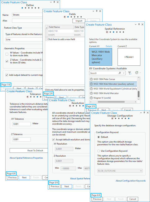 Create Feature Class wizard dialog box options Create Feature Class wizard dialog box options