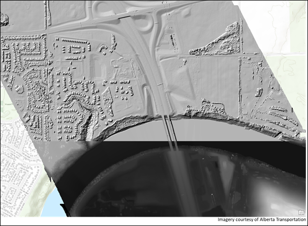 A DSM is displayed as hillshade. A DSM is displayed as hillshade.