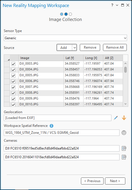Drone Image Collection window Drone Image Collection window