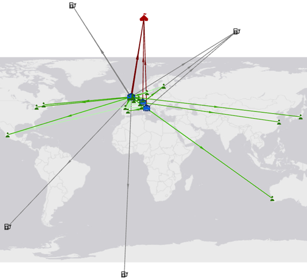 Link chart arranged with the geographic organic layout Link chart arranged with the geographic organic layout