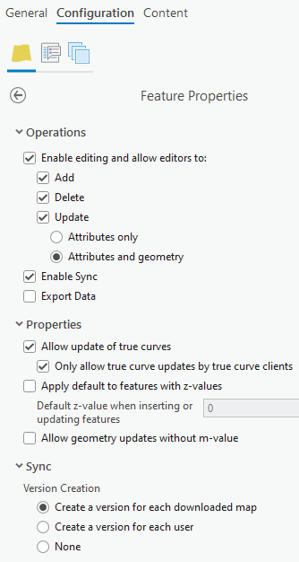 Feature Properties pane settings Feature Properties pane settings