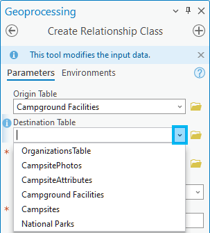 Destination Table parameter on the Create Relationship Class geoprocessing tool Destination Table parameter on the Create Relationship Class geoprocessing tool