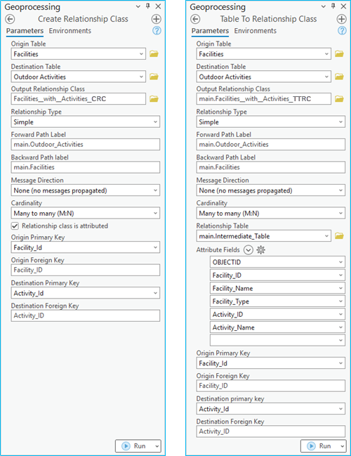 Comparison of the Create Relationship Class and the Table To Relationship Class geoprocessing tools Comparison of the Create Relationship Class and the Table To Relationship Class geoprocessing tools