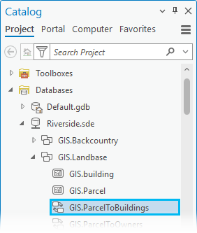 Relationship class displayed in the Catalog pane Relationship class displayed in the Catalog pane