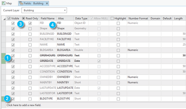 Example edits done on a shapefile in the fields view. Example edits done on a shapefile in the fields view.