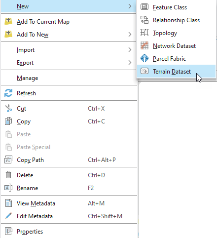 Feature dataset context menu Feature dataset context menu