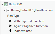 Default flow direction arrow layer symbology in the Contents pane Default flow direction arrow layer symbology in the Contents pane