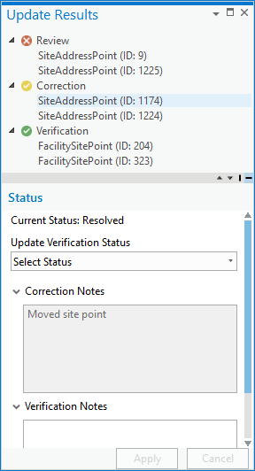 The Update Results pane for result verification The Update Results pane for result verification