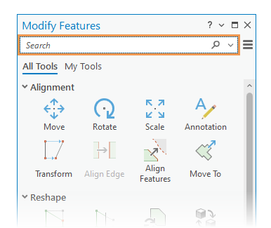 Modify Features pane Modify Features pane