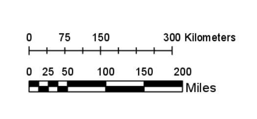 Scale bars showing map scale in kilometers and miles Scale bars showing map scale in kilometers and miles