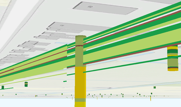 Section with peat, clay, sandy clay, and clayey sand turned on and positions at a borehole Section with peat, clay, sandy clay, and clayey sand turned on and positions at a borehole