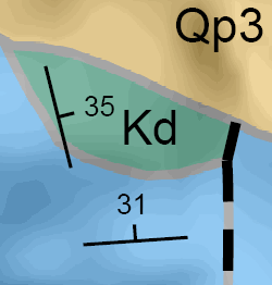 Strike and dip symbols labeled with the dip angle Strike and dip symbols labeled with the dip angle