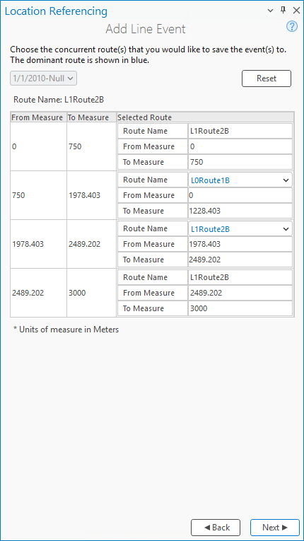 Route dominance table in the Add Line Event pane Route dominance table in the Add Line Event pane