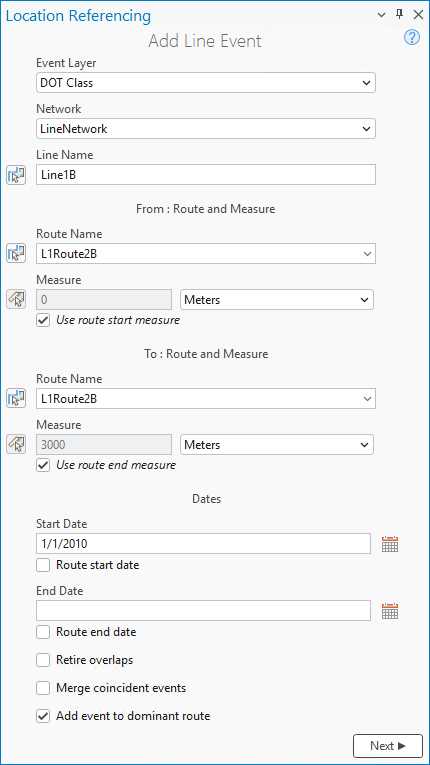 Add Line Event pane Add Line Event pane