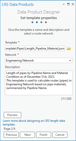 The Set template properties page The Set template properties page