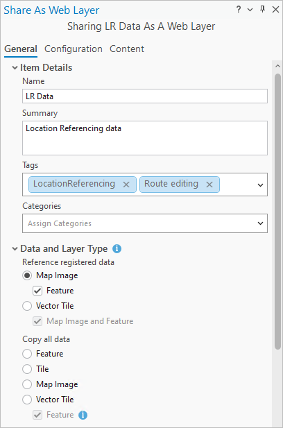 Share As Web Layer pane Share As Web Layer pane