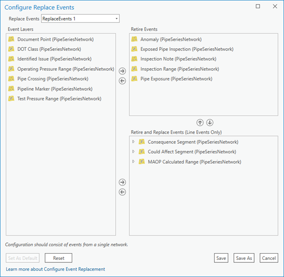 Configure Event Replacement dialog box Configure Event Replacement dialog box