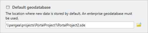 Default geodatabase setting showing an enterprise geodatabase Default geodatabase setting showing an enterprise geodatabase