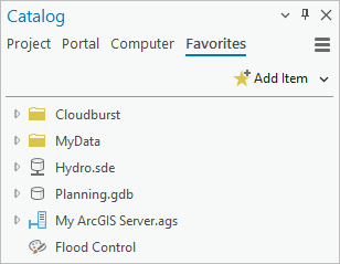 The Favorites tab in the Catalog pane The Favorites tab in the Catalog pane