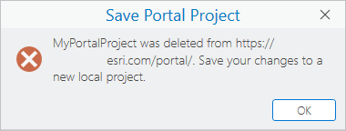 Error message indicating that the portal project was deleted