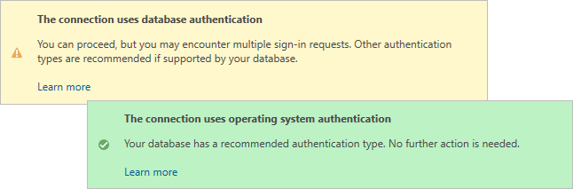 Two different database authentication messages displayed together Two different database authentication messages displayed together