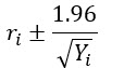 The 95 percent confidence interval when the number of counts is greater than or equal to 100 equation The 95 percent confidence interval when the number of counts is greater than or equal to 100 equation