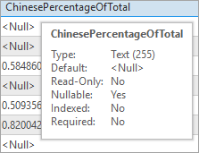 Pop-up showing properties of the field. Pop-up showing properties of the field.