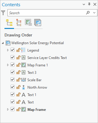 Contents pane for layout view Contents pane for layout view