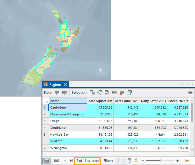 Map and table showing selected regions Map and table showing selected regions