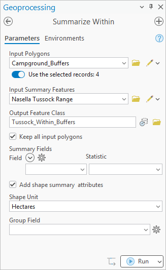 Summarize Within tool parameters Summarize Within tool parameters