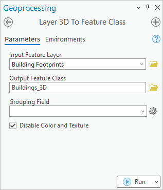 Layer 3D To Feature Class geoprocessing tool Layer 3D To Feature Class geoprocessing tool