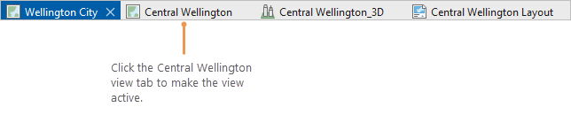 View tabs for the open maps, local scene, and layout View tabs for the open maps, local scene, and layout