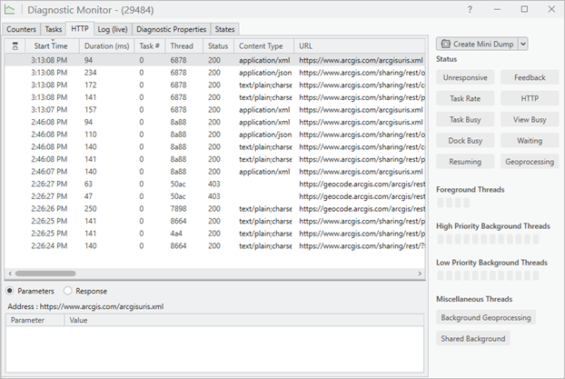 HTTP tab in Diagnostic Monitor HTTP tab in Diagnostic Monitor