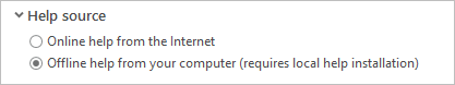 Help source settings on the General tab of the Options dialog box Help source settings on the General tab of the Options dialog box