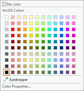 Color palette with Black indicated (row 10, column 1). Color palette with Black indicated (row 10, column 1).