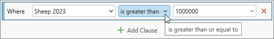 Clause in the Select By Attributes window Clause in the Select By Attributes window