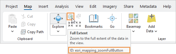 Command ID for the Full Extent command on the Map tab Command ID for the Full Extent command on the Map tab