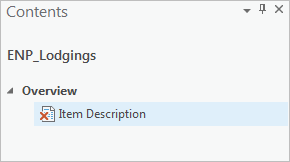 Item Description element in the Contents pane Item Description element in the Contents pane