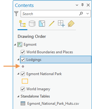 Symbol for the Lodgings layer as it appears in the Contents pane Symbol for the Lodgings layer as it appears in the Contents pane