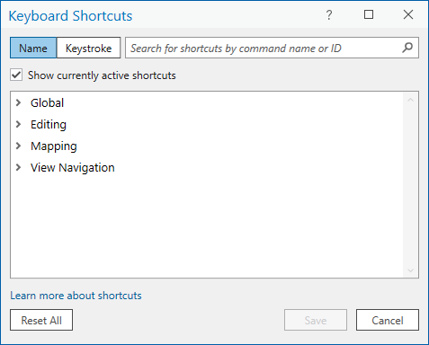 Keyboard Shortcuts dialog box Keyboard Shortcuts dialog box