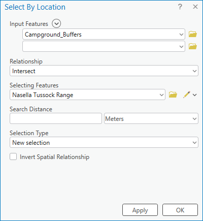 Select By Location tool parameters Select By Location tool parameters