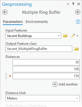 Distances parameter of Multiple Ring Buffer tool Distances parameter of Multiple Ring Buffer tool