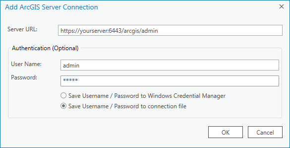 Add ArcGIS Server Connection window Add ArcGIS Server Connection window