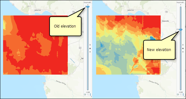 Geostatistical layer rendered at two elevations. Geostatistical layer rendered at two elevations.