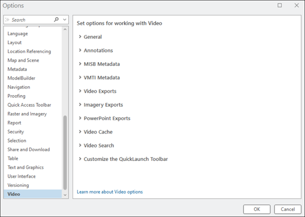 Project options for working with video Project options for working with video